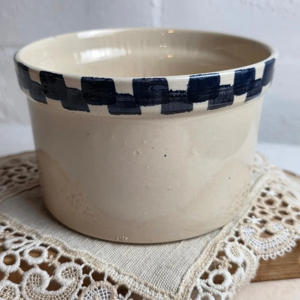 Vintage Alpine Pottery Hand-Painted Rooster Stoneware Crock Small Checkered